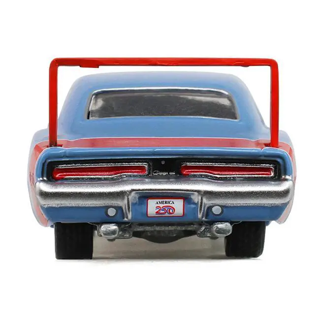 Alt view image 5 of 6 - 1969 Dodge Charger Daytona Blue with Red Stripes "America 250 Edition" 1/64 Diecast Model Car by Greenlight