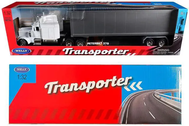 Alt view image 3 of 3 - Peterbilt 379 Truck White with Silver Container "Transporter" Series 1/32 Diecast Model by Welly