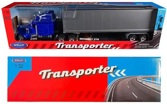 Alt view image 3 of 3 - Peterbilt 379 Truck Blue Metallic with Silver Container "Transporter" Series 1/32 Diecast Model by Welly