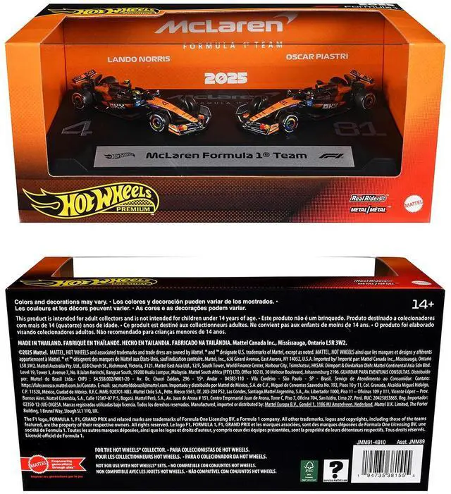 Alt view image 3 of 3 - "McLaren Formula 1 Team" Formula One F1 World Championship (2025) 2 Piece Set Diecast Model Cars by Hot Wheels