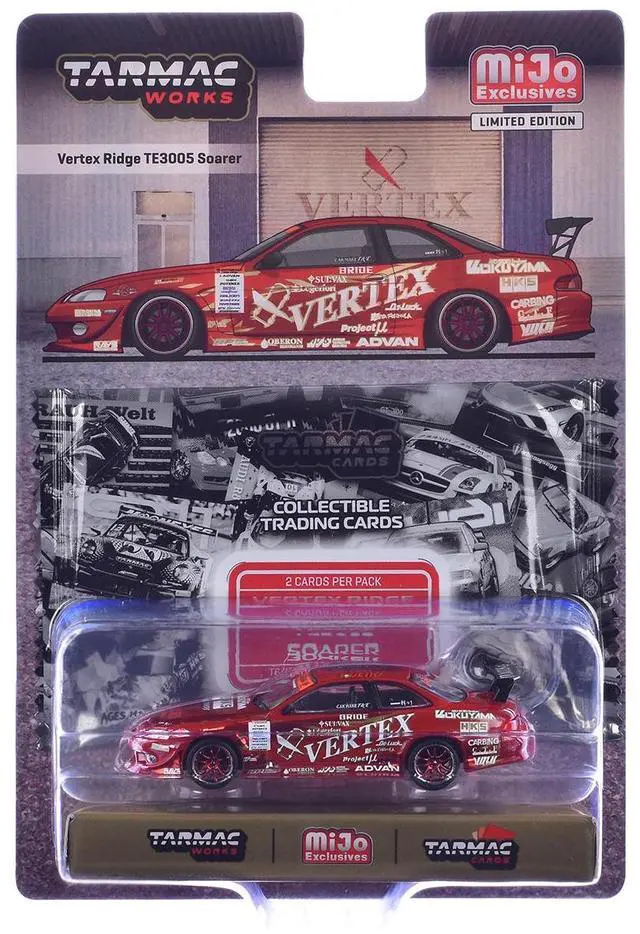 Alt view image 5 of 6 - Toyota VERTEX Ridge TE3005 Soarer RHD Red Metallic with Graphics and Tarmac Cards 1/64 Diecast Model Car by Tarmac Works