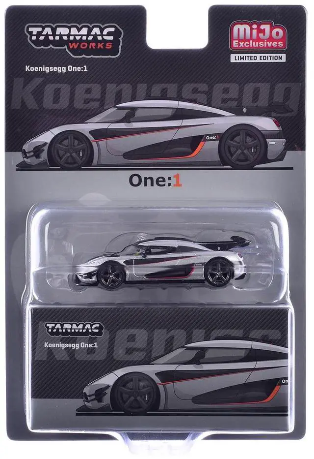 Alt view image 5 of 6 - Koenigsegg One:1 Silver Metallic with Black Stripes "Global64" Series 1/64 Diecast Model Car by Tarmac Works
