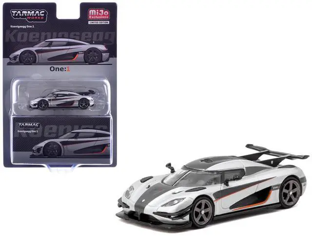 Alt view image 6 of 6 - Koenigsegg One:1 Silver Metallic with Black Stripes "Global64" Series 1/64 Diecast Model Car by Tarmac Works