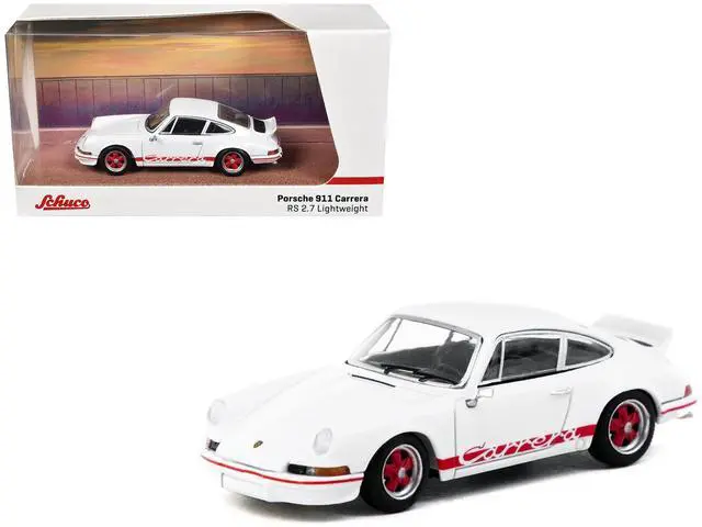 Main image of Porsche 911 Carrera RS 2.7 Lightweight White with Red Stripes "Collab64" Series 1/64 Diecast Model Car by Schuco & Tarmac Works