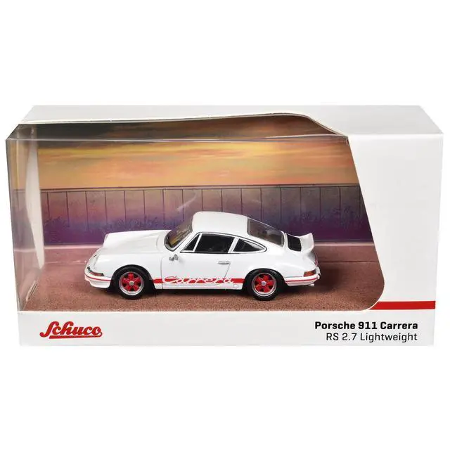 Alt view image 4 of 5 - Porsche 911 Carrera RS 2.7 Lightweight White with Red Stripes "Collab64" Series 1/64 Diecast Model Car by Schuco & Tarmac Works