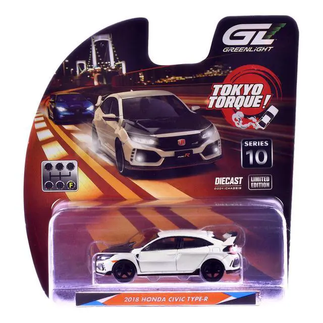 Alt view image 6 of 6 - 2018 Honda Civic Type-R (FK8) RHD Championship White with Carbon Hood "Tokyo Torque" 1/64 Diecast Model Car by Greenlight
