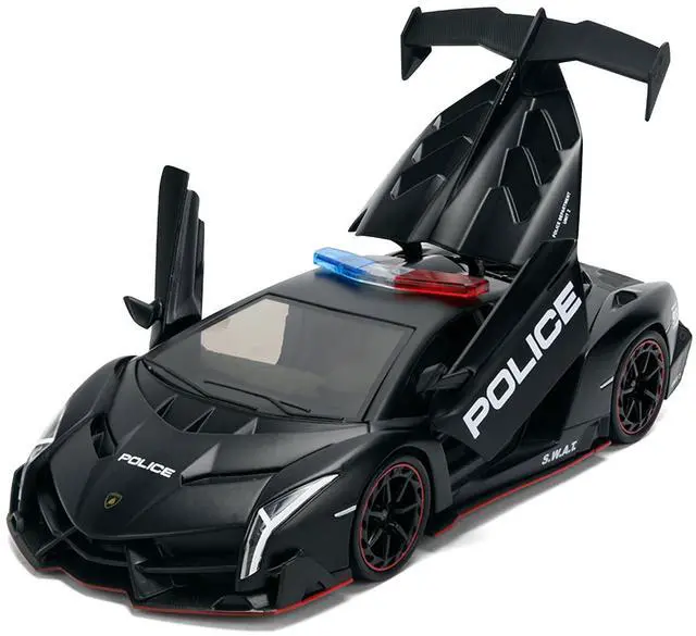 Alt view image 2 of 7 - Lamborghini Veneno "Police" Matt Black "Hyper-Spec" Series 1/24 Diecast Model Car by Jada