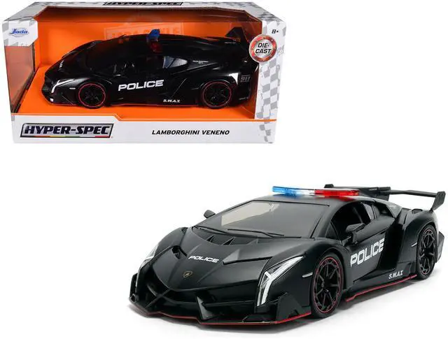Main image of Lamborghini Veneno "Police" Matt Black "Hyper-Spec" Series 1/24 Diecast Model Car by Jada