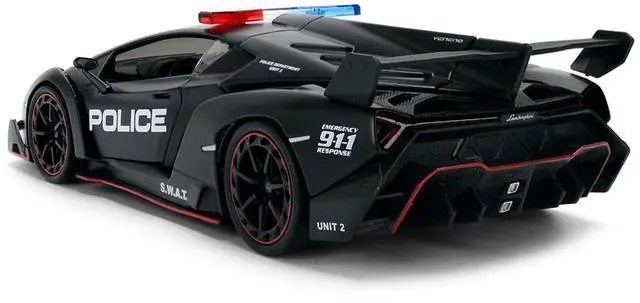 Alt view image 5 of 7 - Lamborghini Veneno "Police" Matt Black "Hyper-Spec" Series 1/24 Diecast Model Car by Jada