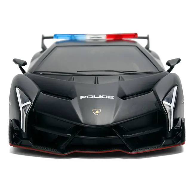 Alt view image 6 of 7 - Lamborghini Veneno "Police" Matt Black "Hyper-Spec" Series 1/24 Diecast Model Car by Jada