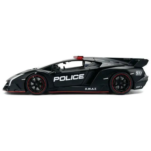 Alt view image 3 of 7 - Lamborghini Veneno "Police" Matt Black "Hyper-Spec" Series 1/24 Diecast Model Car by Jada