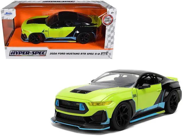 Main image of 2026 Ford Mustang RTR Spec 5-D Lime Green with Black Top and Graphics "Hyper-Spec" Series 1/24 Diecast Model Car by Jada
