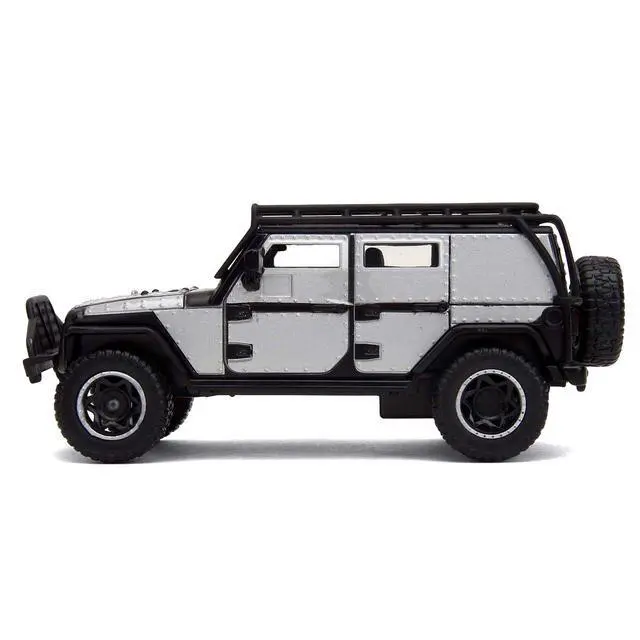 Alt view image 3 of 7 - Tej's Jeep Wrangler Custom Silver Metallic with Black Top and Roof Rack "Furious 7" (2015) Movie 1/32 Diecast Model Car by Jada