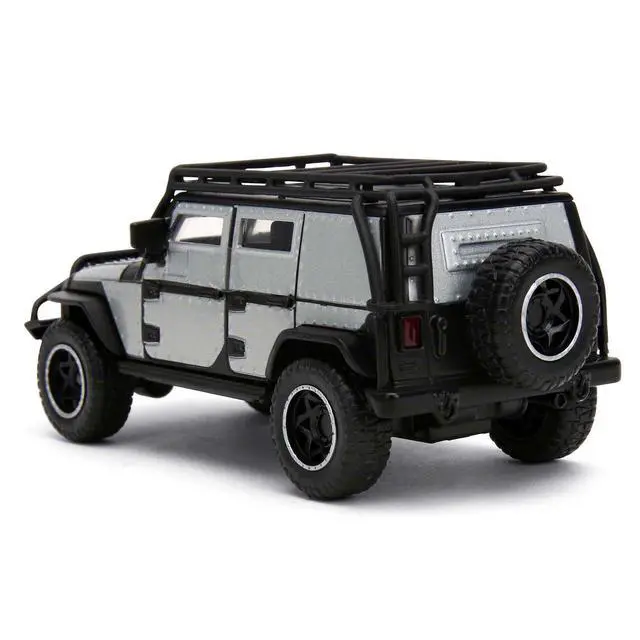 Alt view image 4 of 7 - Tej's Jeep Wrangler Custom Silver Metallic with Black Top and Roof Rack "Furious 7" (2015) Movie 1/32 Diecast Model Car by Jada