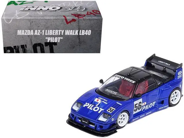 Main image of Mazda AZ-1 Liberty Walk LB40 RHD (Right Hand Drive) #56 "Pilot" Blue with Black Top 1/64 Diecast Model Car by Inno Models
