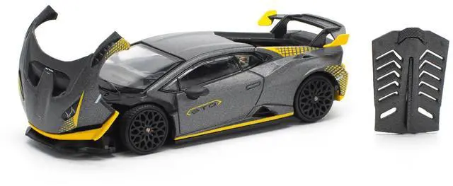 Alt view image 2 of 6 - Lamborghini Huracan STO Matt Gray Metallic with Yellow Accents 1/64 Diecast Model Car by Pop Race