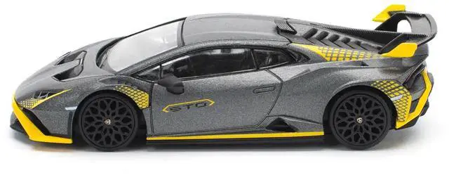 Alt view image 3 of 6 - Lamborghini Huracan STO Matt Gray Metallic with Yellow Accents 1/64 Diecast Model Car by Pop Race