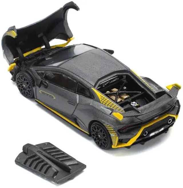 Alt view image 4 of 6 - Lamborghini Huracan STO Matt Gray Metallic with Yellow Accents 1/64 Diecast Model Car by Pop Race