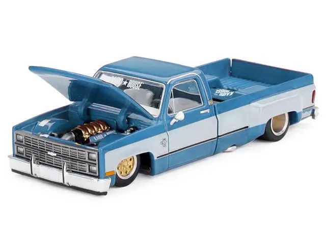 Alt view image 2 of 6 - Chevrolet Silverado Dually Truck "Vintage Spec V1" Light Blue Met w/White Sides and Interior 1/64 Diecast Model Car by Mini GT