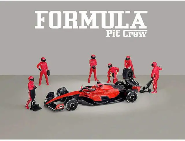 Alt view image 4 of 6 - "Formula Pit Crew Team Red" 6 piece Diecast Figure Set (6 Figures) Limited Edition for 1/64 Scale Models by American Diorama