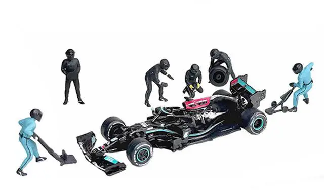 Alt view image 2 of 6 - "Formula Pit Crew Team Black" 6 piece Diecast Figure Set (6 Figures) Limited Edition for 1/64 Scale Models by American Diorama