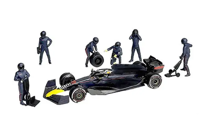 Alt view image 2 of 6 - "Formula Pit Crew Team Blue" 6 piece Diecast Figure Set (6 Figures) Limited Edition for 1/64 Scale Models by American Diorama