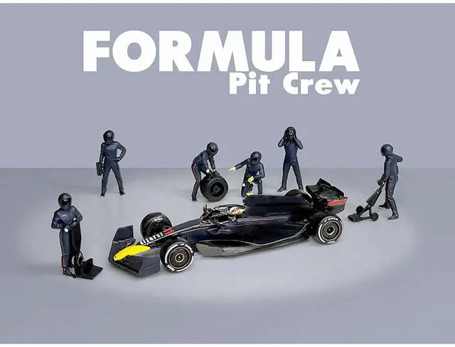 Alt view image 4 of 6 - "Formula Pit Crew Team Blue" 6 piece Diecast Figure Set (6 Figures) Limited Edition for 1/64 Scale Models by American Diorama