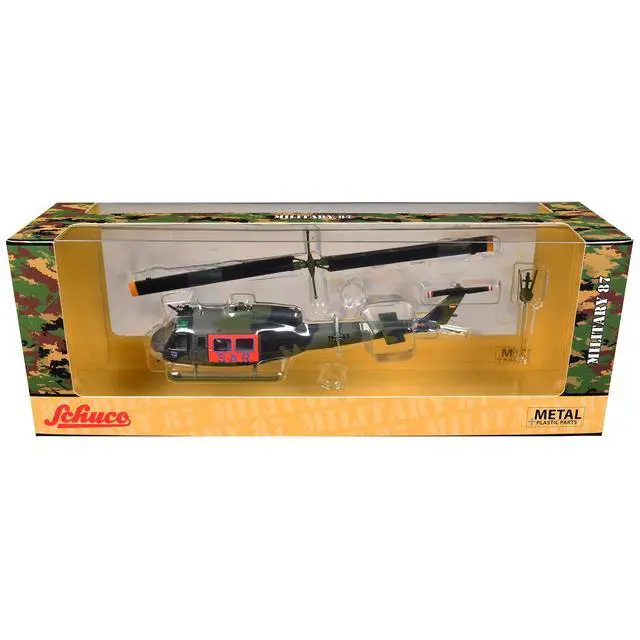 Alt view image 5 of 6 - Bell UH 1D Helicopter "SAR - German Army" Green Camouflage 1/87 (HO) Scale Diecast Model Car by Schuco