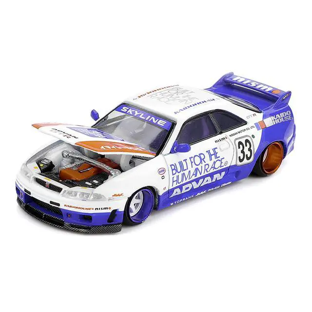 Alt view image 2 of 6 - Nissan Skyline GT-R (R33) RHD #33 "BFTHR V1" Blue and White w/Graphics "Kaido House" Special 1/64 Diecast Model Car by Mini GT