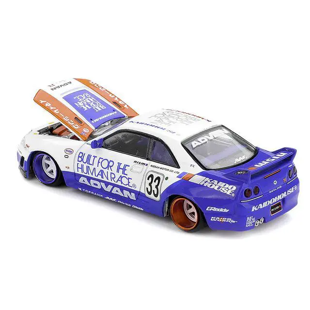 Alt view image 4 of 6 - Nissan Skyline GT-R (R33) RHD #33 "BFTHR V1" Blue and White w/Graphics "Kaido House" Special 1/64 Diecast Model Car by Mini GT