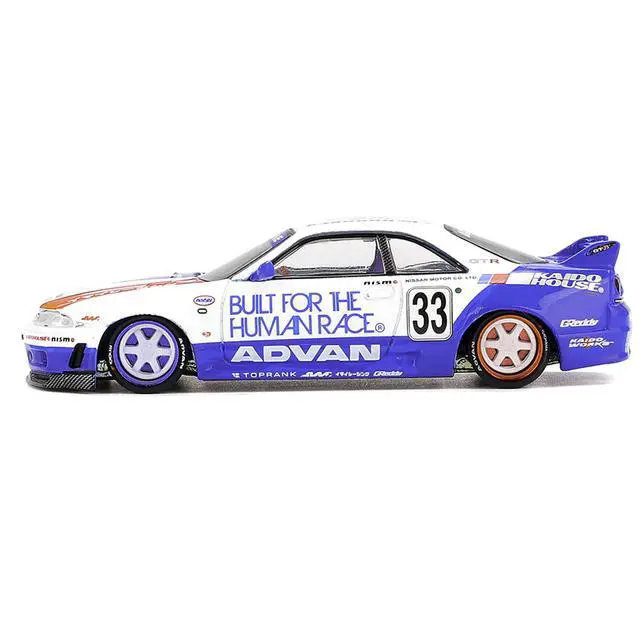 Alt view image 3 of 6 - Nissan Skyline GT-R (R33) RHD #33 "BFTHR V1" Blue and White w/Graphics "Kaido House" Special 1/64 Diecast Model Car by Mini GT