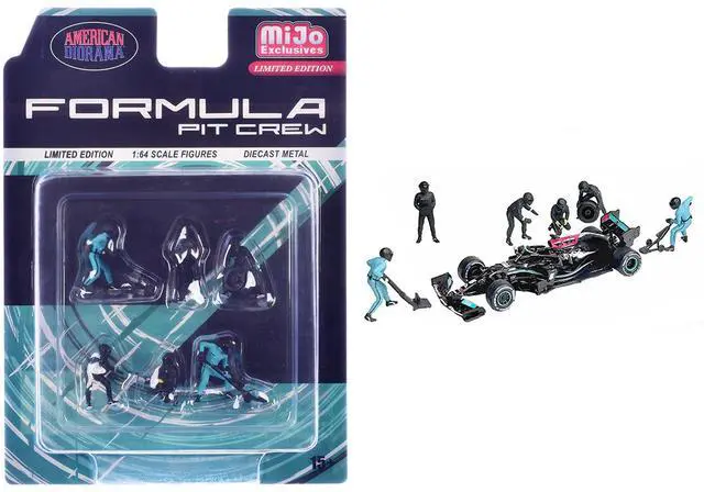 Main image of "Formula Pit Crew Team Black" 6 piece Diecast Figure Set (6 Figures) Limited Edition for 1/64 Scale Models by American Diorama
