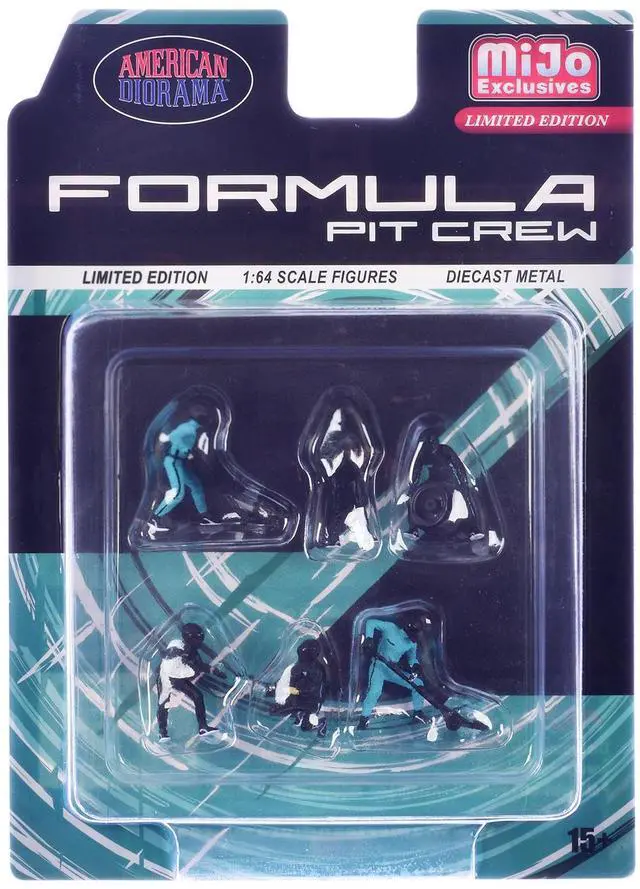 Alt view image 6 of 6 - "Formula Pit Crew Team Black" 6 piece Diecast Figure Set (6 Figures) Limited Edition for 1/64 Scale Models by American Diorama