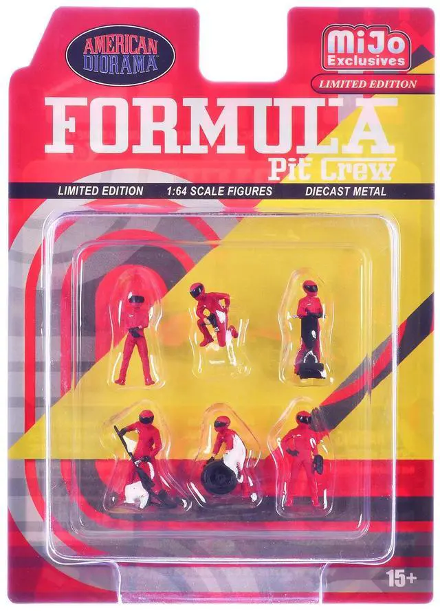Alt view image 6 of 6 - "Formula Pit Crew Team Red" 6 piece Diecast Figure Set (6 Figures) Limited Edition for 1/64 Scale Models by American Diorama