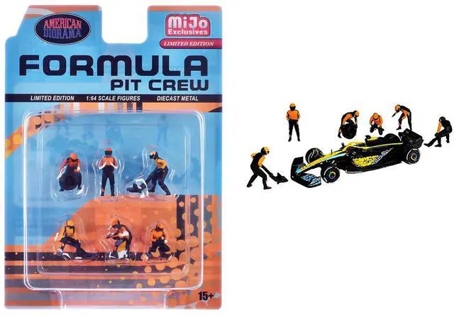 Main image of "Formula Pit Crew Team Orange" 6 piece Diecast Figure Set (6 Figures) Limited Ed for 1/64 Scale Models by American Diorama