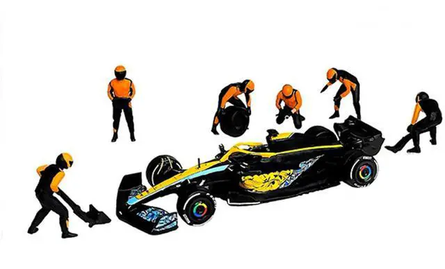 Alt view image 2 of 6 - "Formula Pit Crew Team Orange" 6 piece Diecast Figure Set (6 Figures) Limited Ed for 1/64 Scale Models by American Diorama