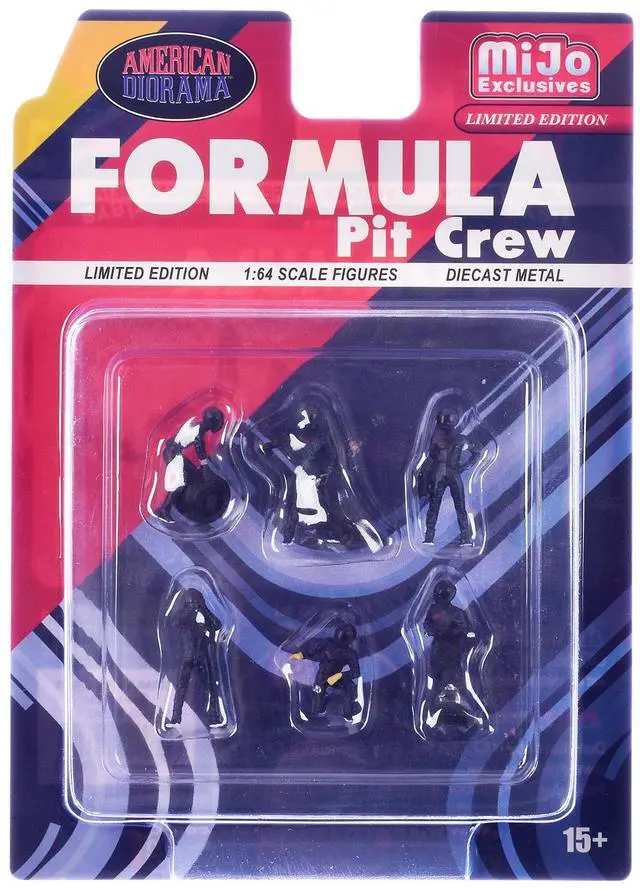 Alt view image 6 of 6 - "Formula Pit Crew Team Blue" 6 piece Diecast Figure Set (6 Figures) Limited Edition for 1/64 Scale Models by American Diorama