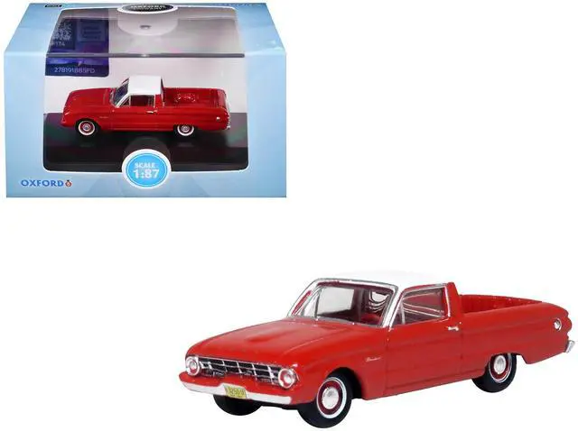 Main image of 1960 Ford Falcon Ranchero Monte Carlo Red with Corinthian White Top 1/87 (HO) Scale Diecast Model Car by Oxford Diecast