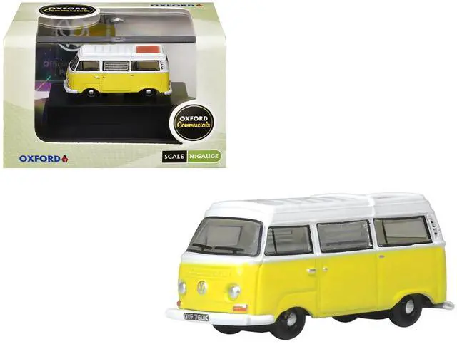 Main image of Volkswagen T2 Bay Window Camper Van Saturn Yellow and White 1/148 (N) Scale Diecast Model Car by Oxford Diecast