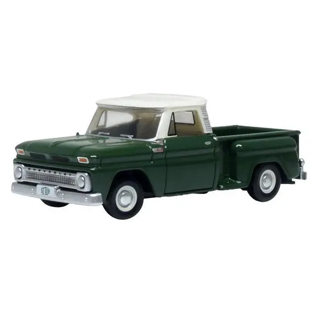 Alt view image 2 of 6 - 1965 Chevrolet C10 Stepside Pickup Truck Dark Green with Ivory Top 1/87 (HO) Scale Diecast Model Car by Oxford Diecast