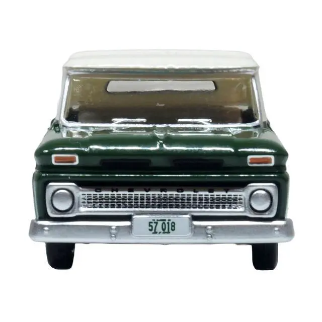 Alt view image 4 of 6 - 1965 Chevrolet C10 Stepside Pickup Truck Dark Green with Ivory Top 1/87 (HO) Scale Diecast Model Car by Oxford Diecast