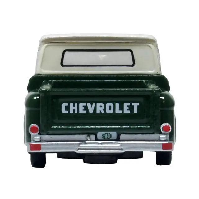 Alt view image 5 of 6 - 1965 Chevrolet C10 Stepside Pickup Truck Dark Green with Ivory Top 1/87 (HO) Scale Diecast Model Car by Oxford Diecast