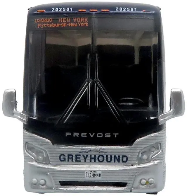 Alt view image 4 of 7 - Prevost H3-45 Coach Bus "Greyhound Scenicruiser Service" White and Raw Metal 1/87 (HO) Scale Diecast Model by Iconic Replicas