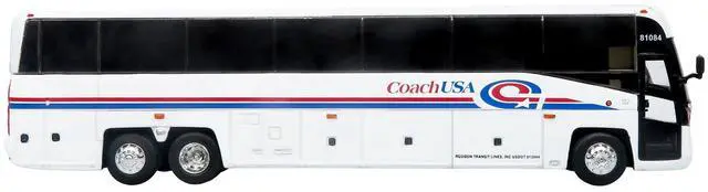 Alt view image 2 of 7 - MCI D4520 Commuter Coach Bus "Coach USA" White with Blue and Red Stripes 1/87 (HO) Scale Diecast Model by Iconic Replicas