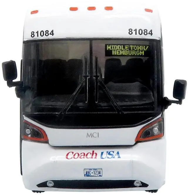 Alt view image 4 of 7 - MCI D4520 Commuter Coach Bus "Coach USA" White with Blue and Red Stripes 1/87 (HO) Scale Diecast Model by Iconic Replicas