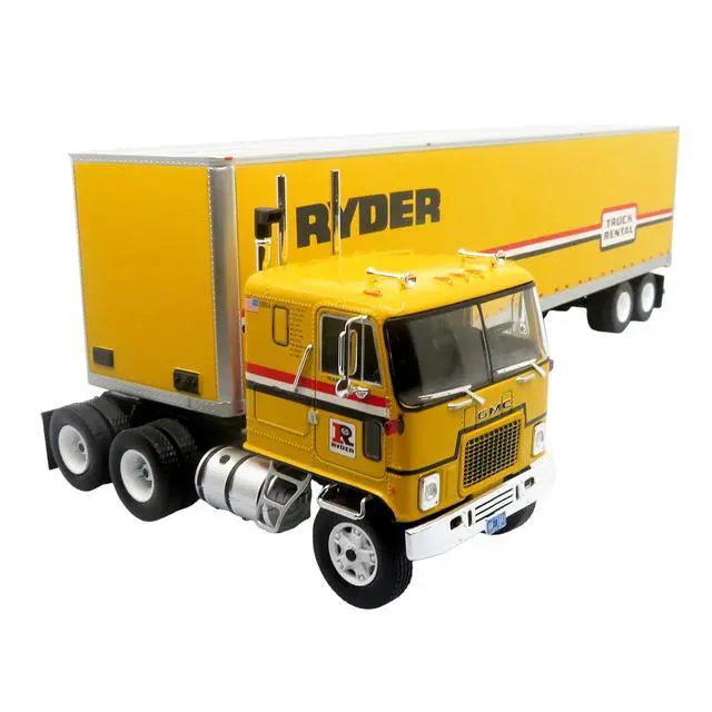 Alt view image 3 of 7 - 1970 GMC Astro 95 Tractor with Dry Van Trailer "Ryder Truck Rental" Yellow with Stripes 1/43 Diecast Model by Iconic Replicas