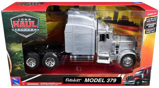 Main image of Peterbilt 379 Truck Tractor Silver Metallic "Long Haul Trucker" 1/32 Diecast Model by New Ray