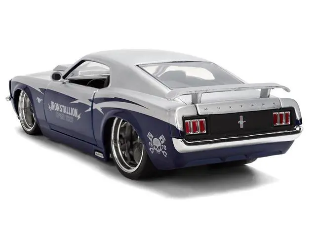 Alt view image 5 of 7 - 1970 Ford Mustang Boss 429 "Iron Stallion Speed Shop" Silver and Dark Blue Metallic 1/24 Diecast Model Car by Jada