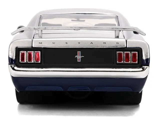 Alt view image 6 of 7 - 1970 Ford Mustang Boss 429 "Iron Stallion Speed Shop" Silver and Dark Blue Metallic 1/24 Diecast Model Car by Jada