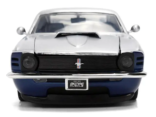 Alt view image 7 of 7 - 1970 Ford Mustang Boss 429 "Iron Stallion Speed Shop" Silver and Dark Blue Metallic 1/24 Diecast Model Car by Jada